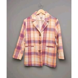 Nordstrom Plaid Shacket Jacket Blazer Size Large Cottagecore Wool Blend